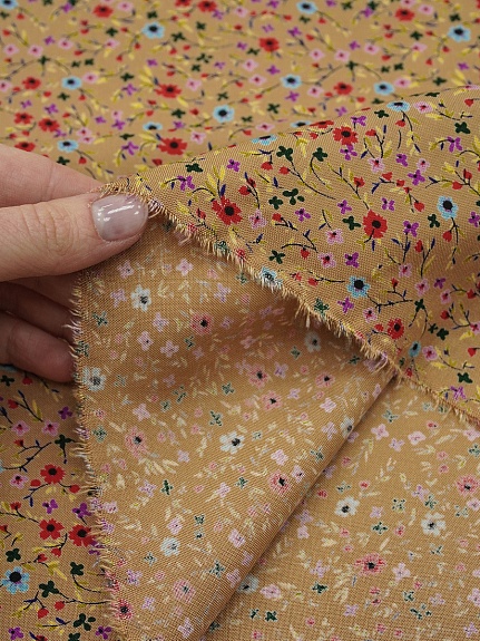 Штапель Премиум "Цветочная мириада" цв.темно-песочный, ш.1.45м, вискоза-100%, 120гр/м.кв