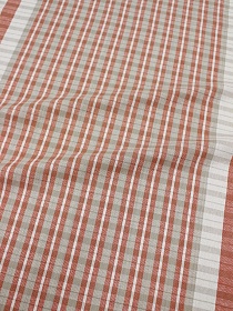 Холст полотенечный "Красно-бежевая клетка с белой полоской", ш.0.5м, лен-30%, хл-70%, 140гр/м.кв