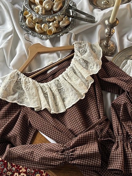 Платье из  Пестряди "Средняя клетка на коричнево-бордовом"