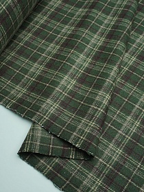 Шерсть пальтово-костюмная Твид "Клетка цв.бежево-сливовый на зеленом", ш.1.5м, шерсть-50%, п/э-50%