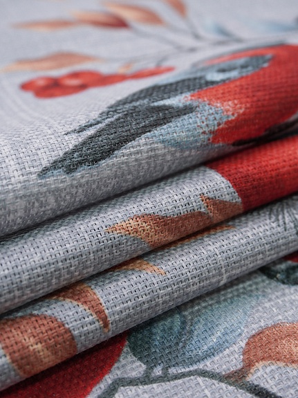 Рогожка "Снегири и рябина", ш.1.5м, хлопок-100%, 165гр/м.кв