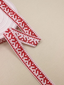 Жак.лента 24мм Красный орнамент-оберег на белом