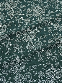 Теплый хлопок "Букеты пионов на темно-можжевеловом", ш.1.5м, хлопок-100%, 160гр/м.кв