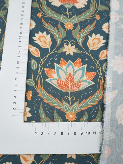 Перкаль Премиум (Digital) "Цветы прованс т.лазурно-серый фон", ш.1.5м, хлопок-100%, 120гр/м.кв