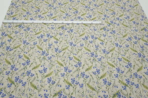 Полулен "Нежная незабудка" (на суровом), ш.1.5м, лен-30%, хлопок-70%, 140гр/м.кв