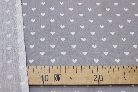 Бязь "Сердечки на пепельно-сером", СОРТ2, ш.1.5м, хлопок-100%, 110гр/м.кв