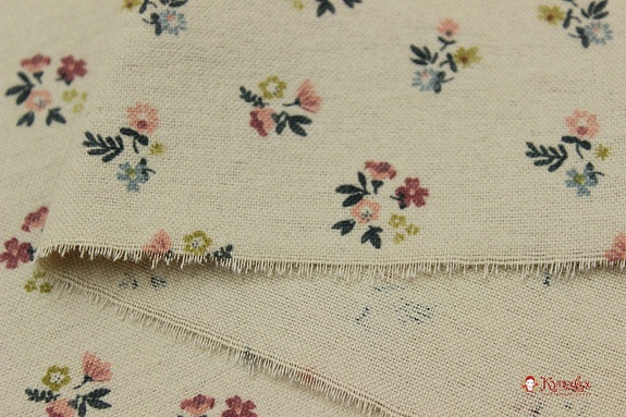 Теплый хлопок "Милые букетики" цв.топленое молоко, ш.1.50м, хлопок-100%, 160гр/м.кв