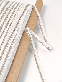 Кружево цв.белый/кофейный, 12мм, хлопок-90%, п/э-10%