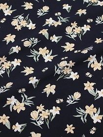 Штапель "Нарциссы на чернильном", ш.1.45м, вискоза-100%, 110гр/м.кв