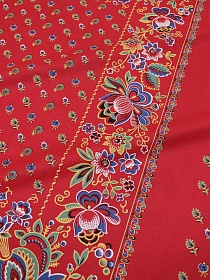Крой Барановского платка "КУПАВА" с купонным лоскутом, цв.Алый, СОРТ2, хлопок-100%, 1м*0,95м