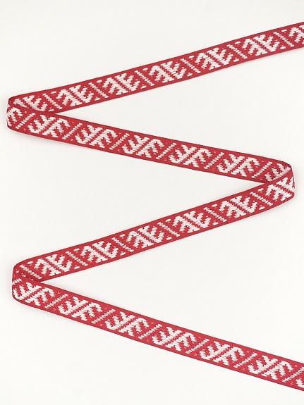 Жак.лента 18мм Славянский оберег "Гребешки" цв.темно-красный/белый