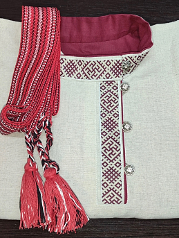 Косоворотка из полульна, жак. ленты и пояс из ленты тканой