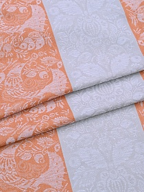 Холст полотенечный жаккард "Птицы" цв.оранжевый/серый, ш.0.5м, лен-30%, хлопок-70%, 210гр/м.кв