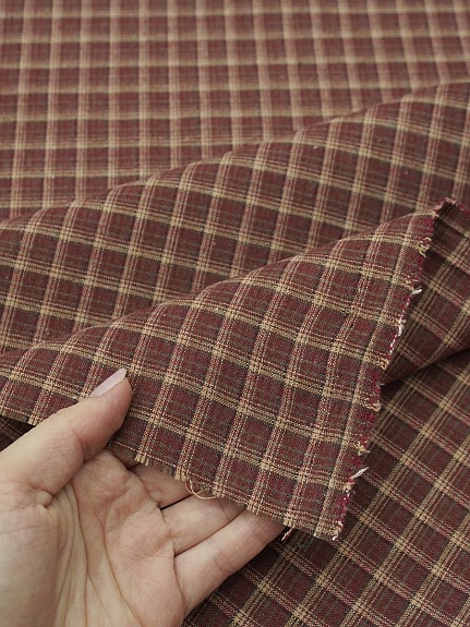 Пестрядь "Клетка" цв.бордовый с терракотовым оттенком, ш.1.45м, хлопок-85%, п/э-15%, 150гр/м.кв