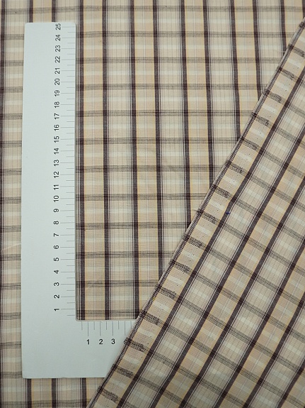 Ткань блузочно-сорочечная "Бежево-коричневая клетка", ш.1.5м, хлопок-100%, 100гр/м.кв