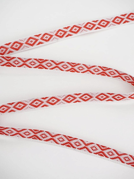 Жак.лента 10мм Красные ромбики на белом