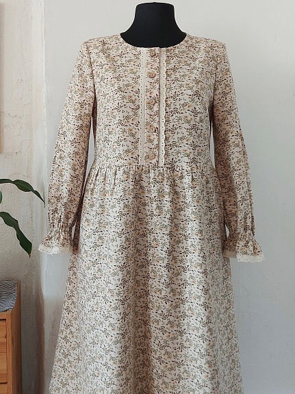 Платье из теплого хлопка "Полева" в бежево-кофейном цвете