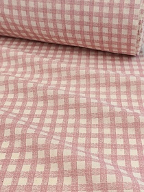Хлопколен Цифр.печать "Клетка" (на суровом), цв.розово-сиреневый, ш.1.4м, лен-10%, хл-90%, 130гр/м.кв