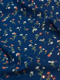 Штапель Премиум "Маленькие цветочные веточки на темно-синем", ш.1.45м, вискоза-100%, 120гр/м.кв