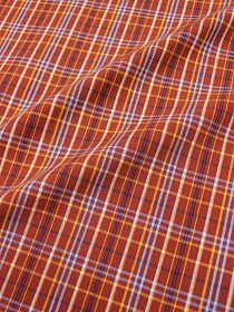 Мерный лоскут (ткань в отрезах) - Пестрядь этнограф. под домоткань"Оранжевая/голубая/чернильная клетка на красно-кирпичном"