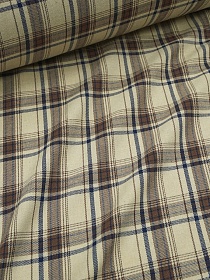 Фуле "Клетка" цв.телесно-бежевый/коричневый/чернильный, ш.1.45м, хлопок-100%, 135гр/м.кв