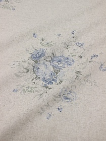 Мерный лоскут - Полулен "Поллианна (голубые цветы)" (на суровом), ш.1.5м, лен-30%, хлопок-70%