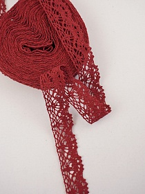 Кружево цв.бордово-красный, ш.25мм, хлопок-90%, п/э-10%, 10м., рис.044/17