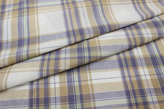 Вареный (стираный) хлопок "Тройная клетка на белом", ш.2.5м, хлопок-100%, 115гр/м.кв