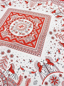 Мерный лоскут - Ситец "Мезенская роспись-кони" (Гол.платок 0.95м*0.95м), ш.0.95м, хл-100%, раппорт 1