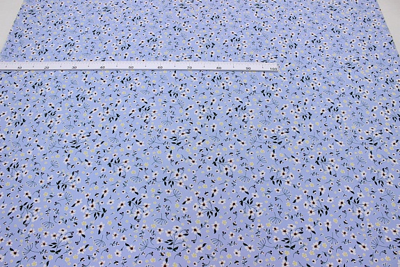 Штапель Премиум "Цветочное ассорти" цв.небесный с сиреневым оттенком, ш.1.45м, вискоза-100%