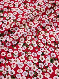 Штапель "Цветочная россыпь на темно-красном", ш.1.45м, вискоза-100%, 100гр/м.кв
