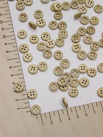 Пуговица с штрихами по кругу светлое дерево с серым оттенком, 11мм, 4 отверстия