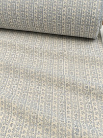 Хлопколен Цифр.печать "Цветочные тропинки" (на суровом), цв.синий, ш.1.4м, лен-10%, хл-90%, 130гр/м.кв