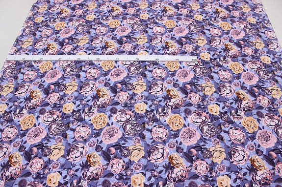 Фланель "Пионы на сиренево-голубой дымке", ш.1.5м, хлопок-100%,180гр/м.кв