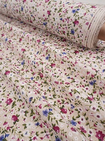 Полулен "Цветочный луг" цв.т.малиновый, ш.1.5м, лен-30%, хлопок-70%, 140гр/м.кв