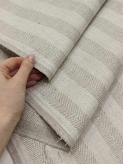 Полульняной жаккард "Елочка" цв.суровый, ш.1.6м, лен-50%, хлопок-50%, 200гр/м.кв