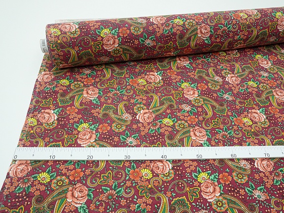 Фланель "Восточная роза" цв.винтажно-бордовый, ш.1.5м, хлопок-100%, 175гр/м.кв