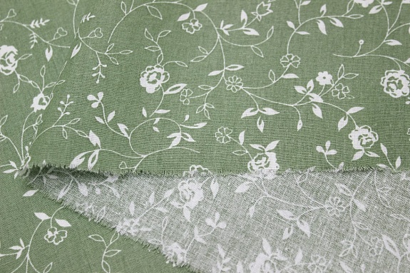 Поплин "Роза Вьюнок" цв.эвкалипт, ш.1.5м, хлопок-100%, 105гр/м.кв