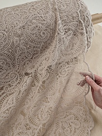 Кружевное полотно "Милада" (фестон с 2х ст.)  цв.бежевый жемчуг, ш.1.3м, хлопок-80%, нейлон-20%, 100гр/м.кв