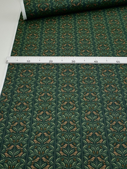 Импорт. хлопок Digital "Лесные птички" цв.темно-зеленый, ш.1.5м, хлопок-100%, 95гр/м.кв