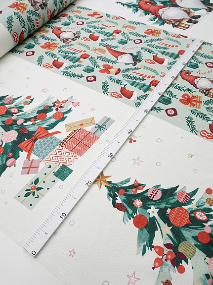 Вафельное полотно "Зимние гномы", ш.1.5м, хл-100%, 150гр/м.кв, раппорт 63см