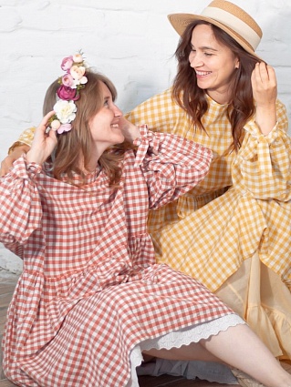 Платья из вареного (стираного) хлопка "Клетка"