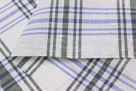 Холст полотенечный "Клетка" цв.т.хаки/джинсово-васильковый, ш.0.5м, лен-30%, хлопок-70%, 140гр/м.кв