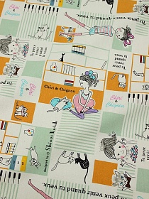 Интерьерный хлопок "Котокафе", ш.1.48м, хлопок-100%, 230гр/м.кв