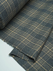 Шерсть пальтово-костюмная Твид "Клетка цв.желтый на сером", ш.1.5м, шерсть-60%, п/э-40%