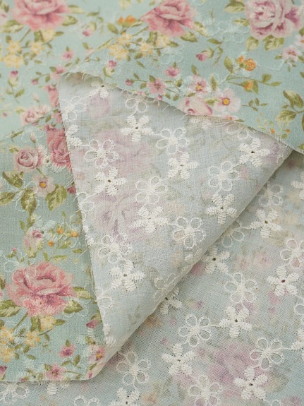 Мерный лоскут - Шитье Digital "Мэри Роуз" цв.морозная мята, ш.1.5м (выш.часть1.35м), батист, х