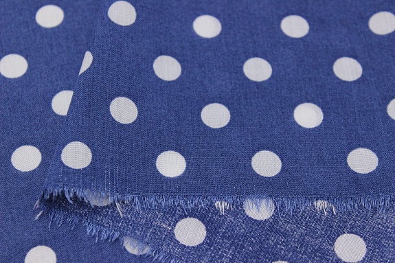 Штапель "Белый горох (9мм)" цв.винтажно-синий, СОРТ2, ш.1.42м, вискоза-100%, 90гр/м.кв