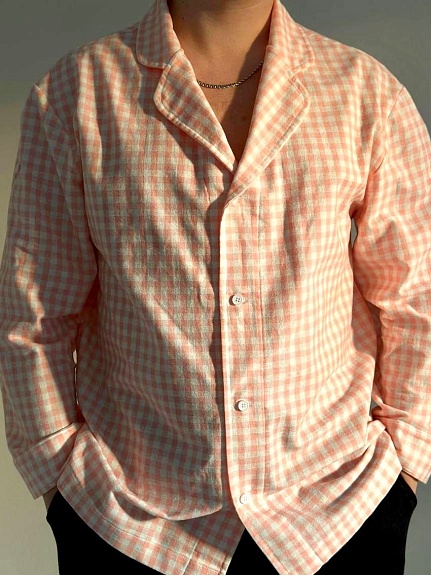 Рубашка из теплого хлопка в лососево-розовом цвете