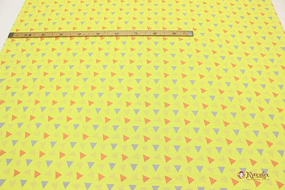 Вафельное полотно "Разноцветные треугольнички на лимонном", ш.1.5м, хлопок-100%, 150гр/м.кв