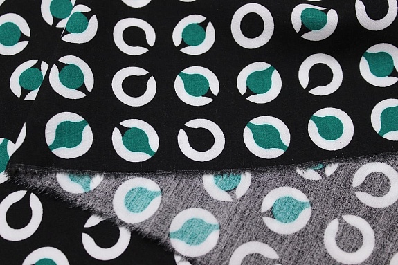 Штапель "Витро" цв.черный/нефритовый, ш.1.41м, вискоза-100%, 90гр/м.кв